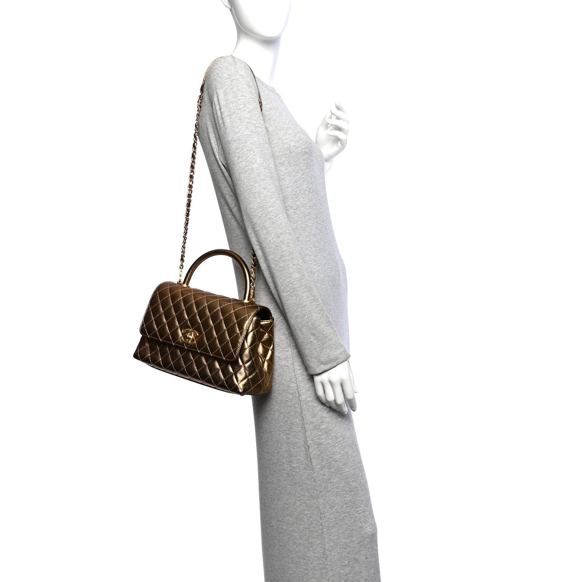 Metallic Caviar Quilted Small Coco Handle Flap Gold