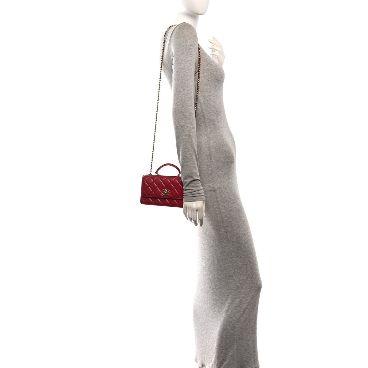 Lambskin Quilted Trendy CC Dual Handle Clutch With Chain Red