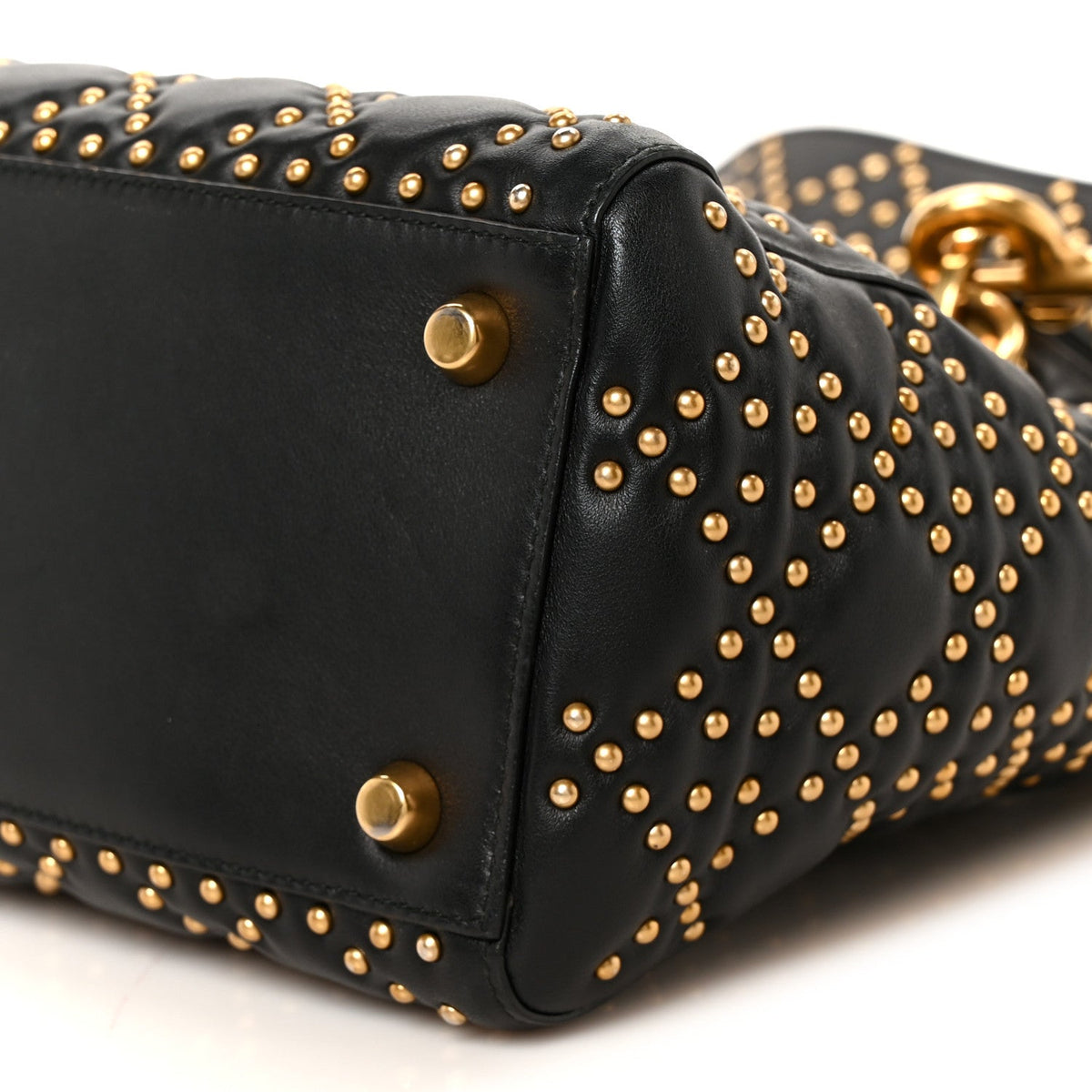 Calfskin Cannage Studded Medium Supple Lady Dior Black