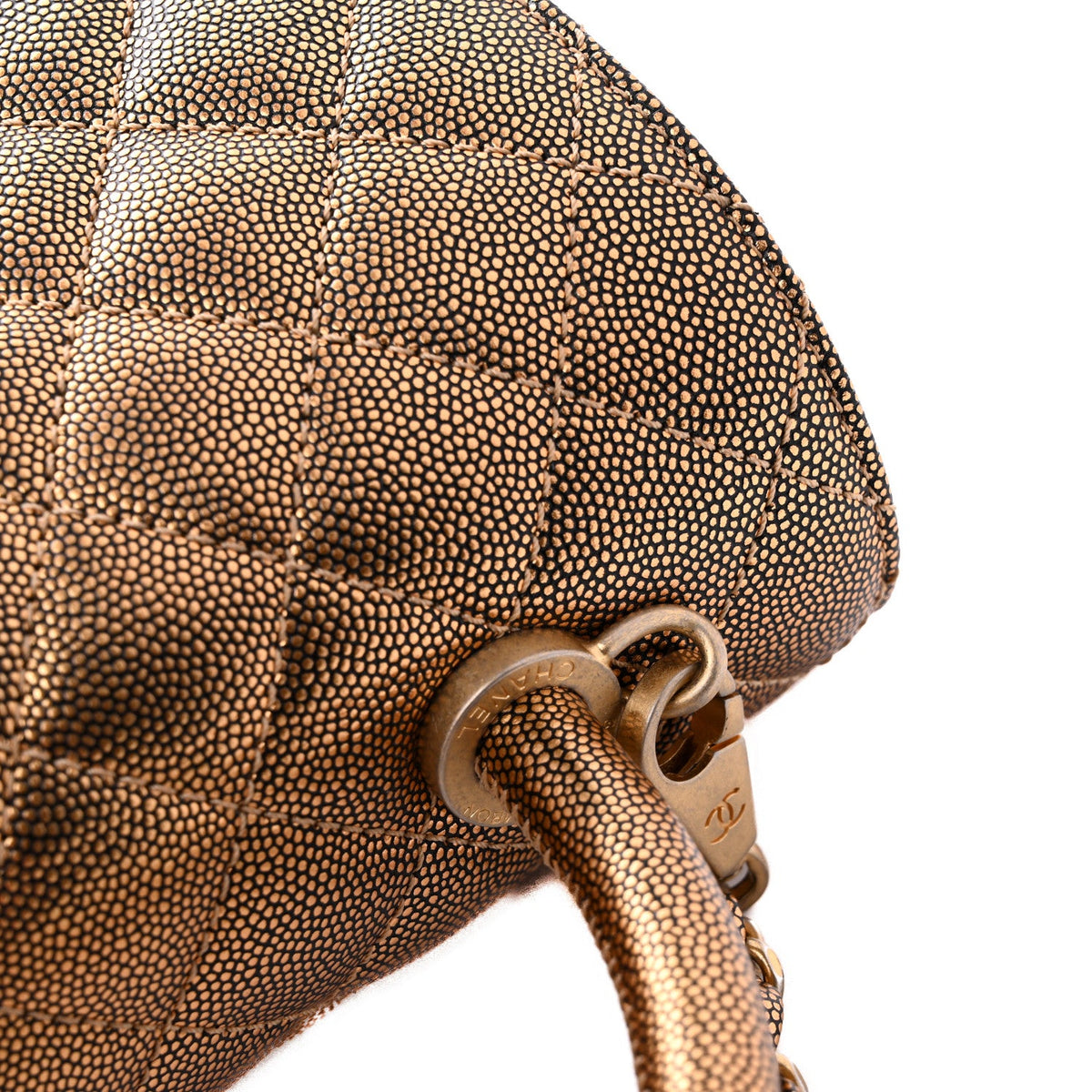 Metallic Caviar Quilted Small Coco Handle Flap Gold