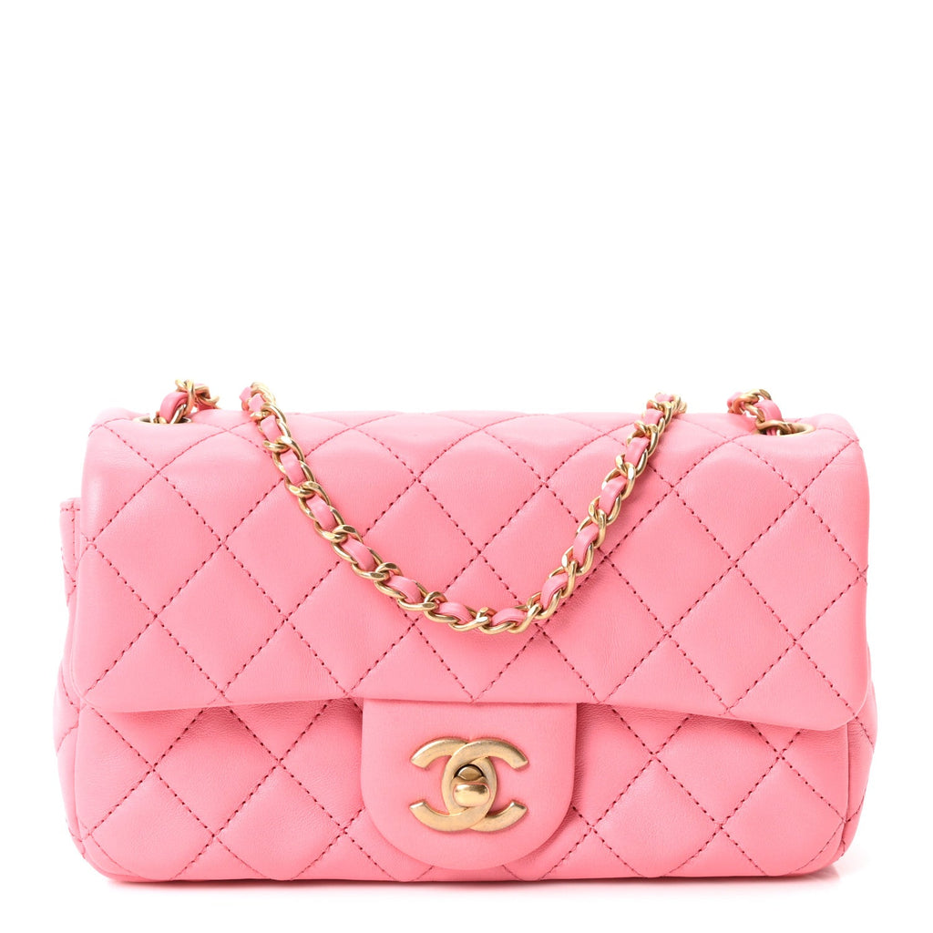 Lambskin Quilted Mini Rectangular Pearl Crush Flap Pink