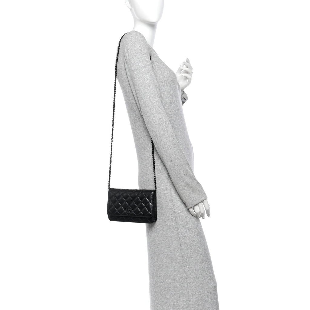 Lambskin Quilted Wallet On Chain WOC So Black
