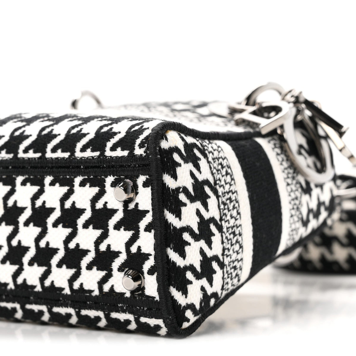 Canvas Houndstooth Embroidered Mini Lady D-Lite Black White