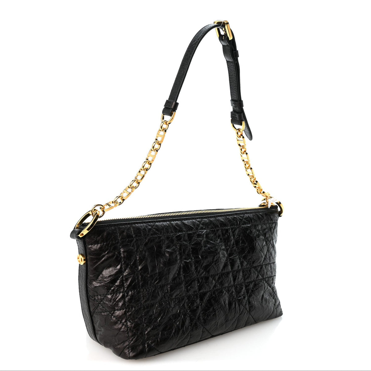 Crinkled Calfskin Macrocannage DiorStar Hobo Bag Black