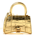 Metallic Calfskin Crocodile Embossed Hourglass Top Handle Bag Mini Gold