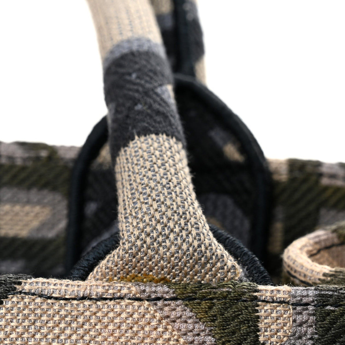 Canvas Macrocannage Embroidered Medium Book Tote Beige Blue