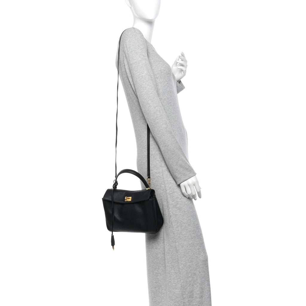 Natural Smooth Calfskin Mini Rodeo Top Handle Handbag Black