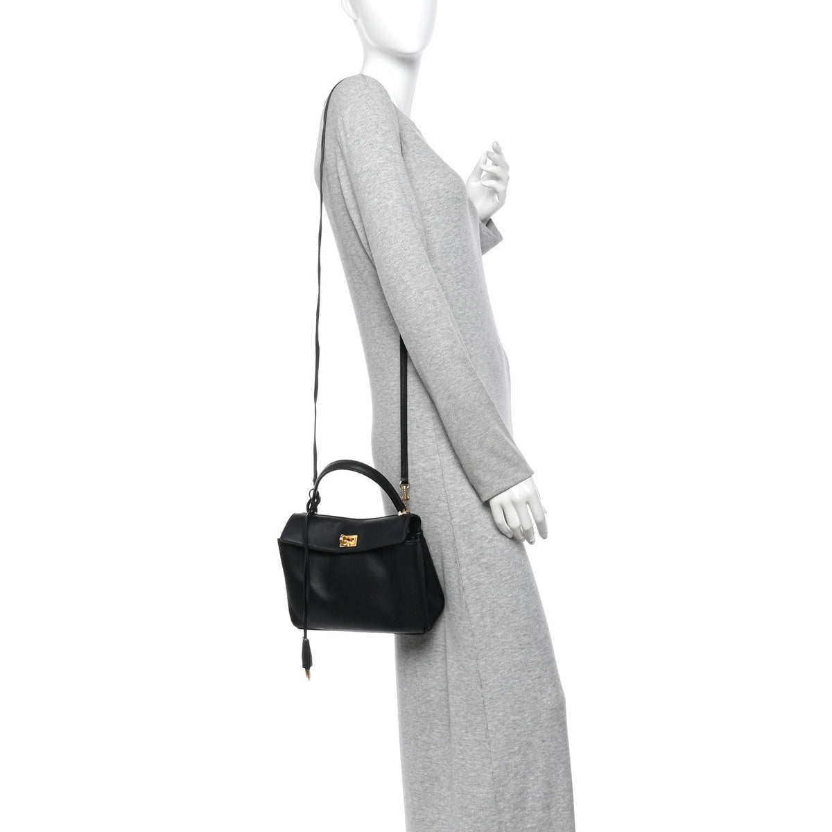 Natural Smooth Calfskin Mini Rodeo Top Handle Handbag Black