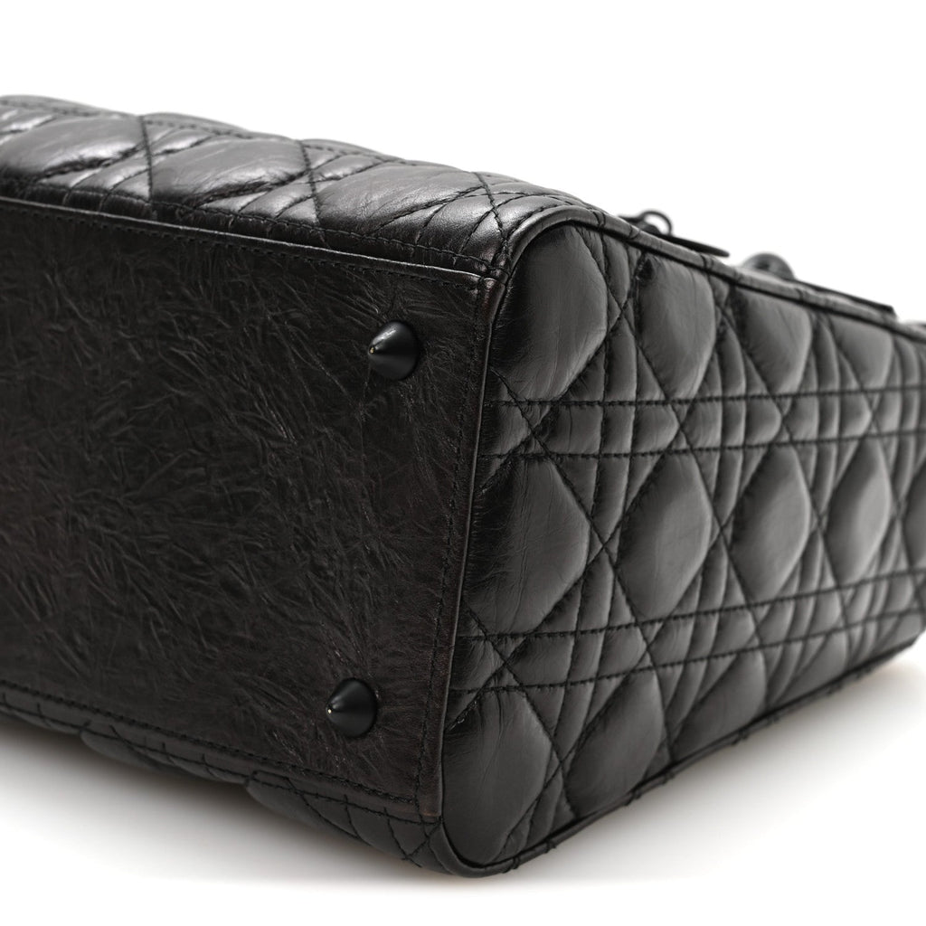 Crinkled Calfskin Cannage Medium Lady Dior Black