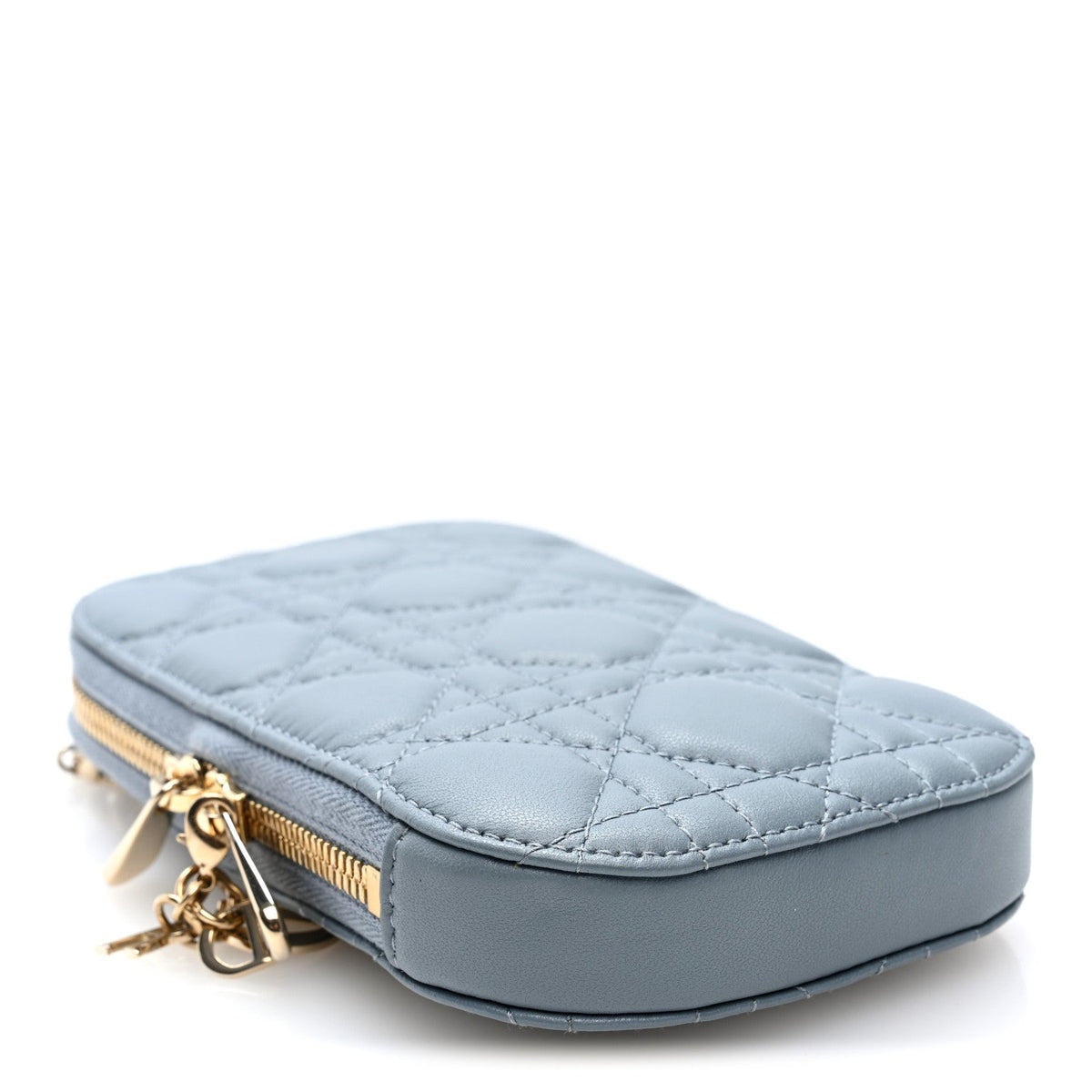 Lambskin Cannage Lady Dior Phone Holder Cloud Blue