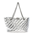 Metallic Crushed Calfskin Quilted Medium Crush Carry All Tote Bag Silver