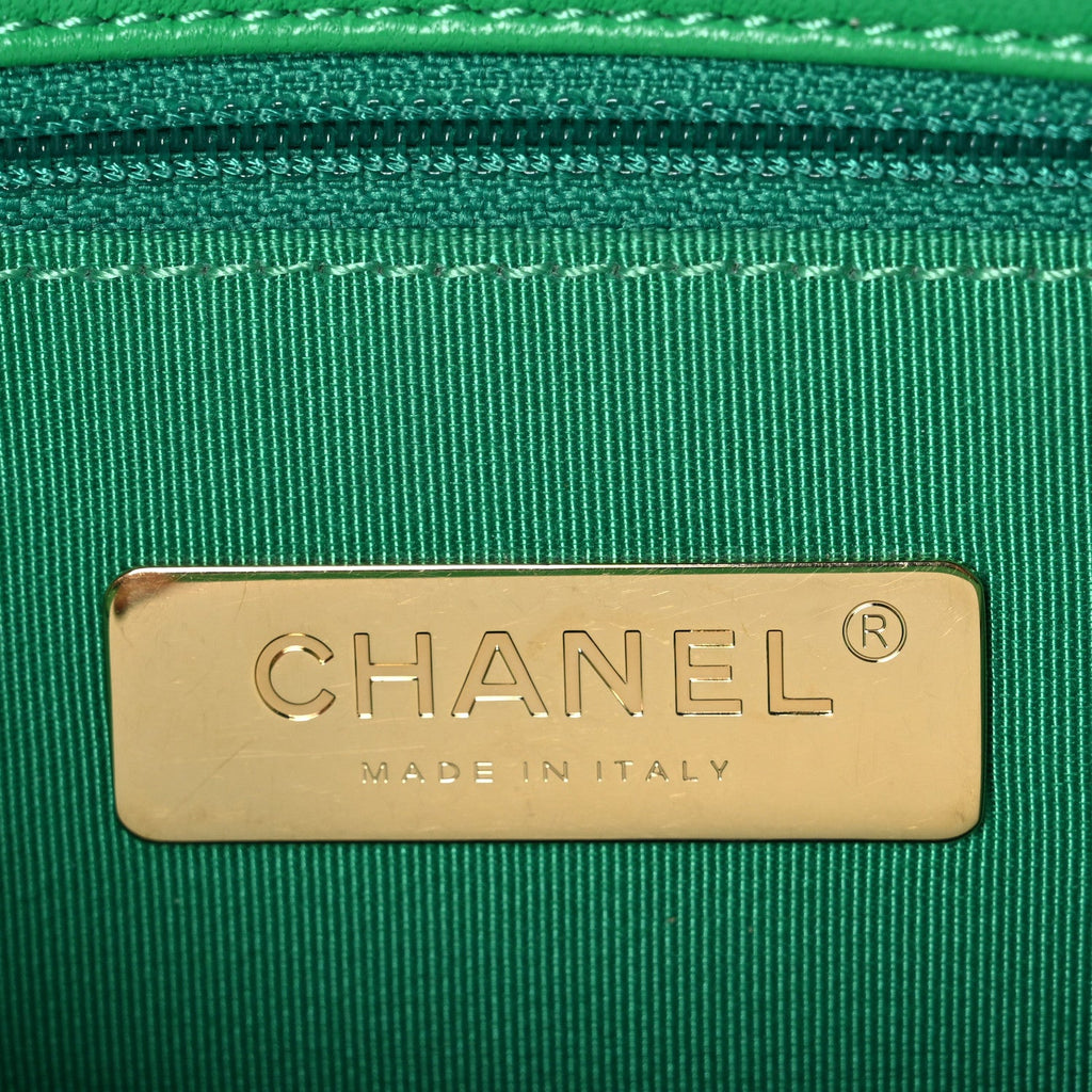 Goatskin Quilted Large Chanel 19 Flap Green