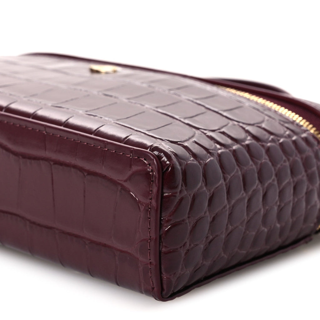Calfskin Crocodile Embossed Crococo Exoticoco Vanity With Chain Dark Burgundy
