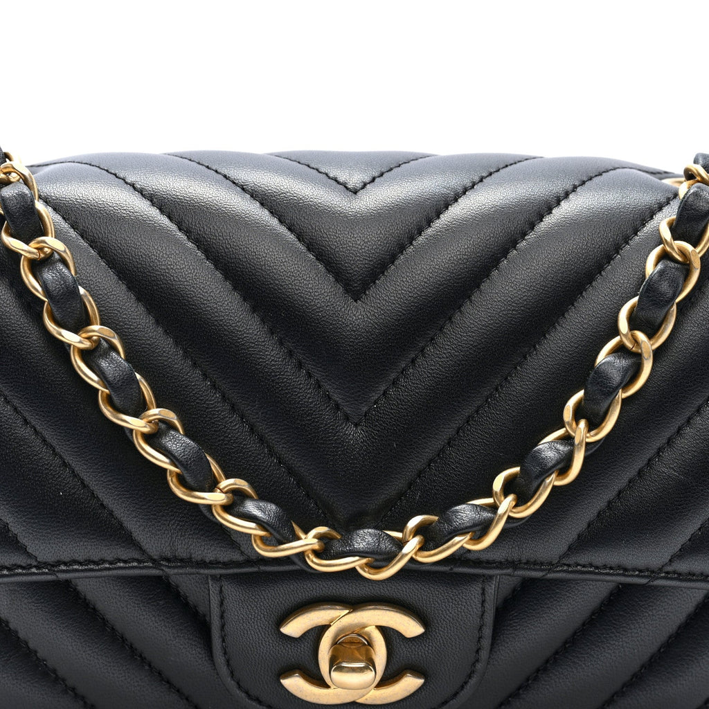 Lambskin Chevron Quilted Mini Rectangular Flap Black