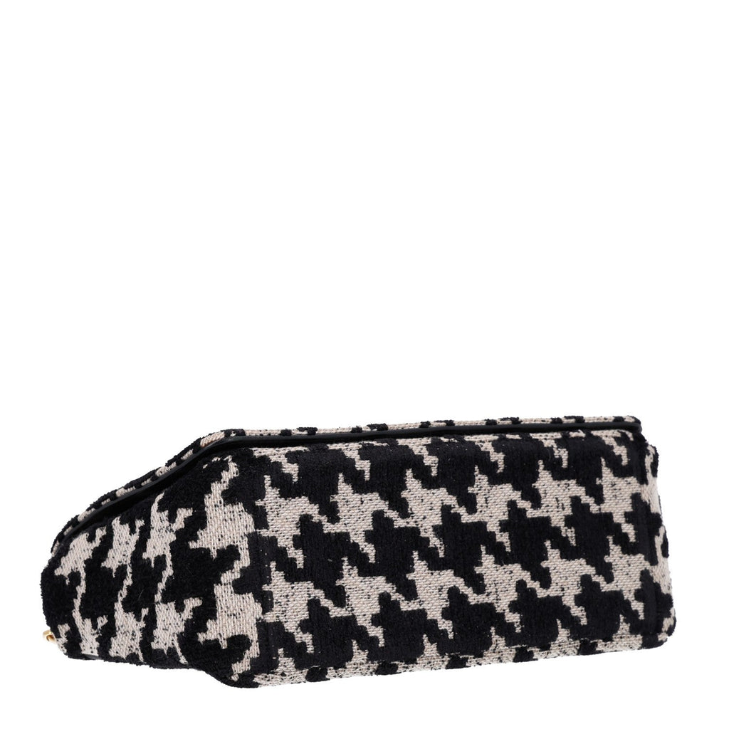Technical Canvas Macro Houndstooth Medium Caro Bag Black White
