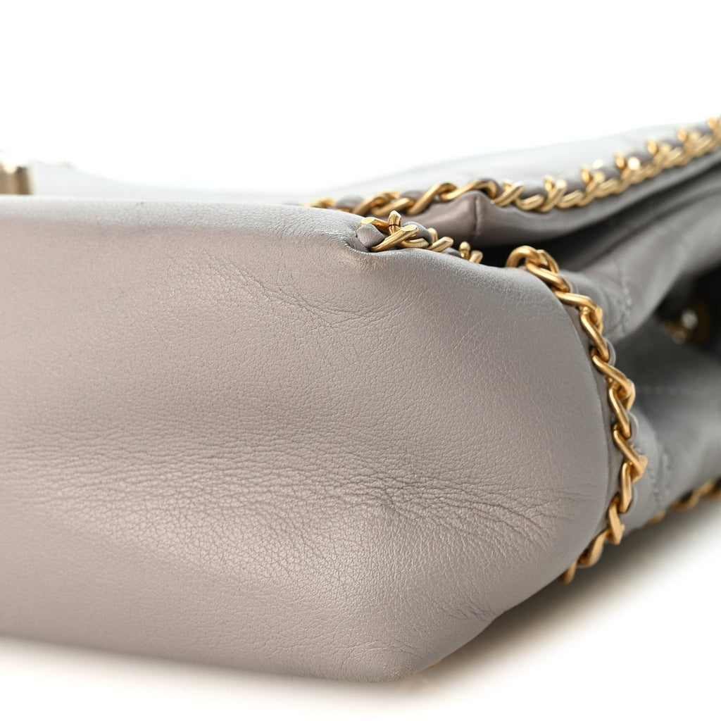 Calfskin Stitched Chain Flap Grey