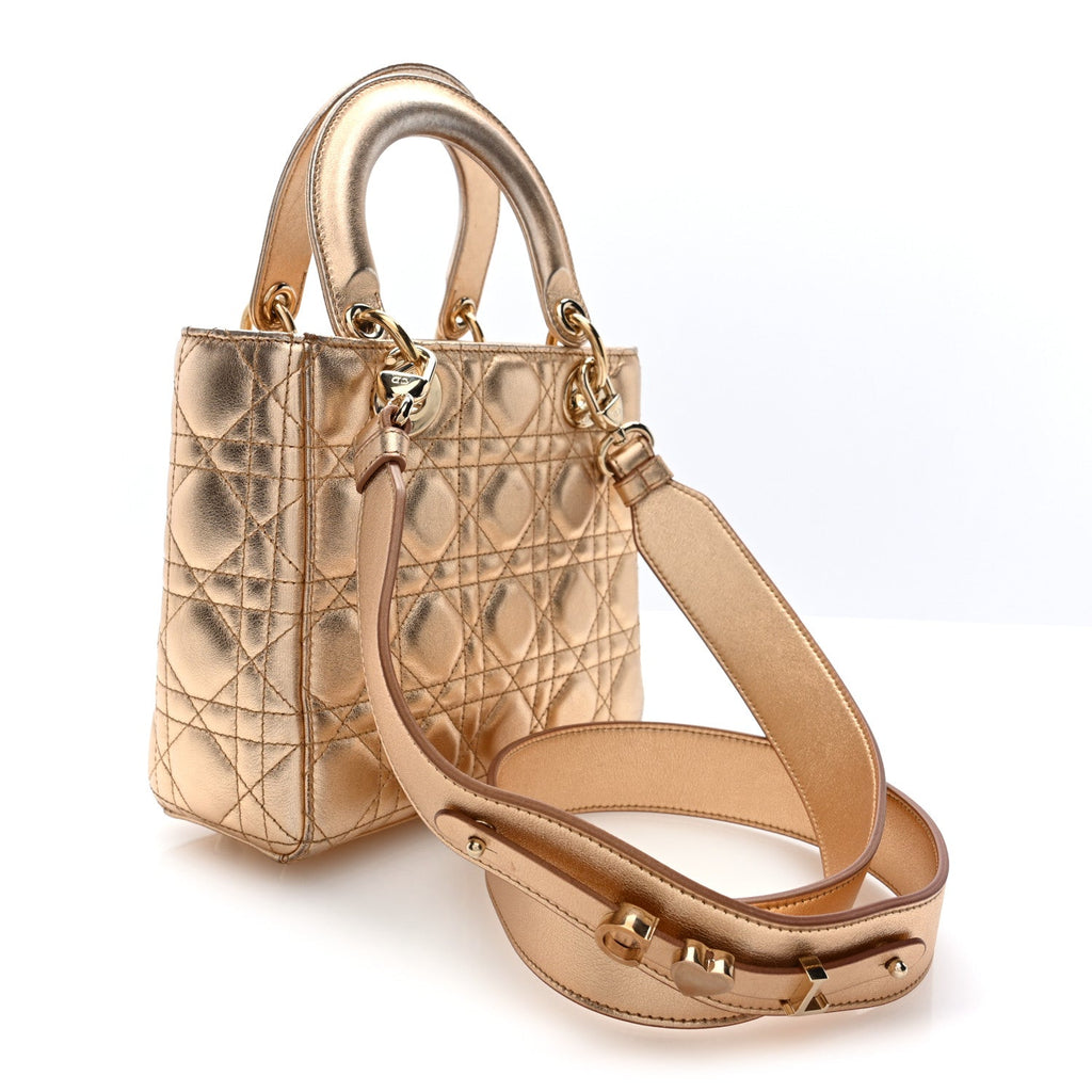 Metallic Lambskin Cannage Small My ABCDior Lady Dior Gold