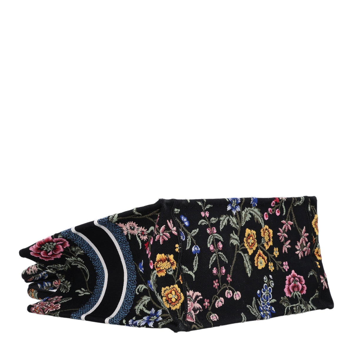 Canvas Embroidered Medium Petites Fleurs Book Tote Black Multicolor