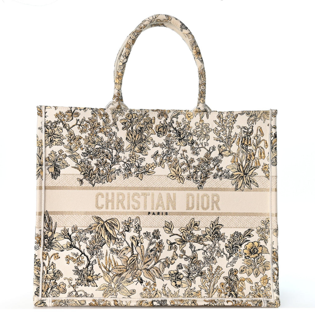 Canvas Embroidered Large Dioriviera Toile De Jouy Book Tote Gold