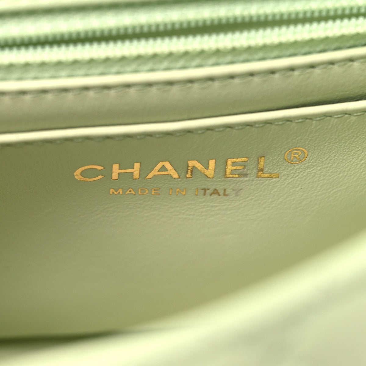 Lambskin Quilted Mini Pearl Crush Flap Light Green