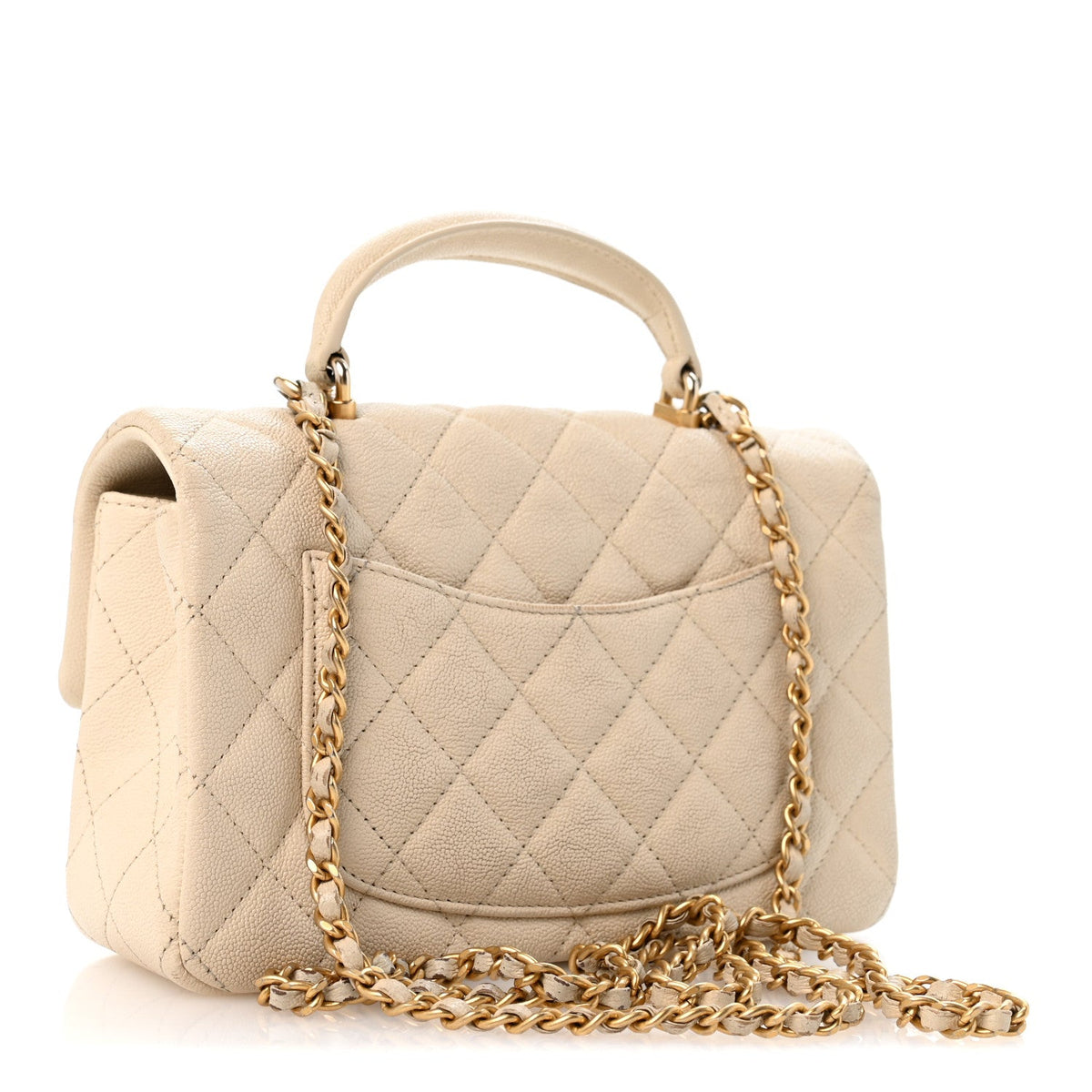 Caviar Quilted Mini Top Handle Rectangular Flap Beige