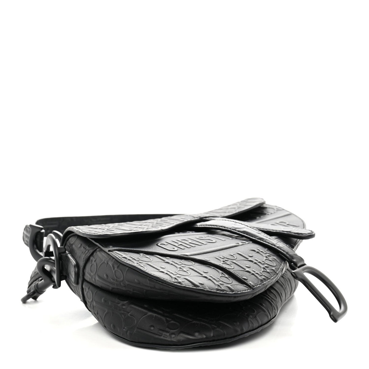 Calfskin Embossed Oblique Saddle Bag With Strap Black