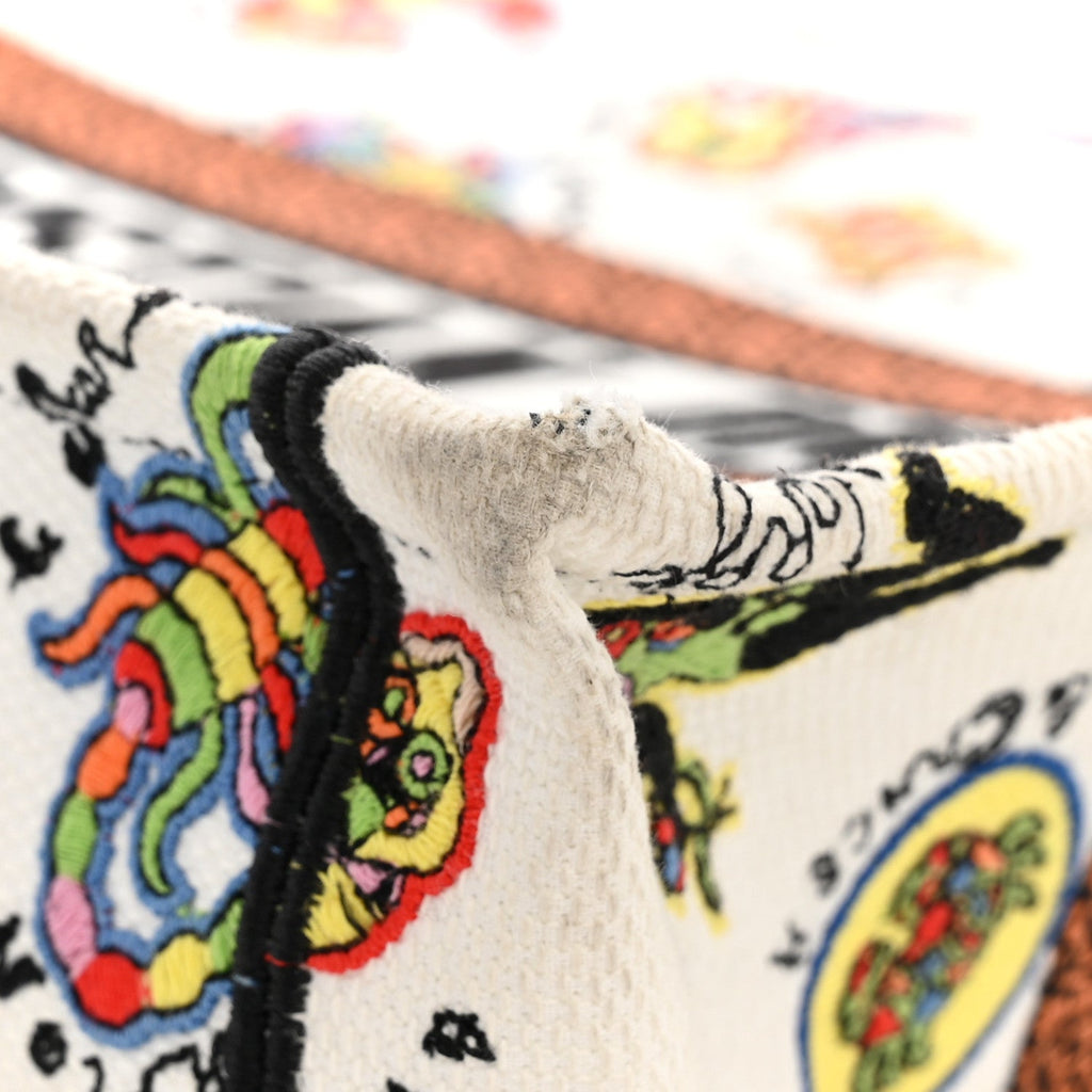 Canvas Embroidered Dragon Zodiac Medium Book Tote White Multicolor