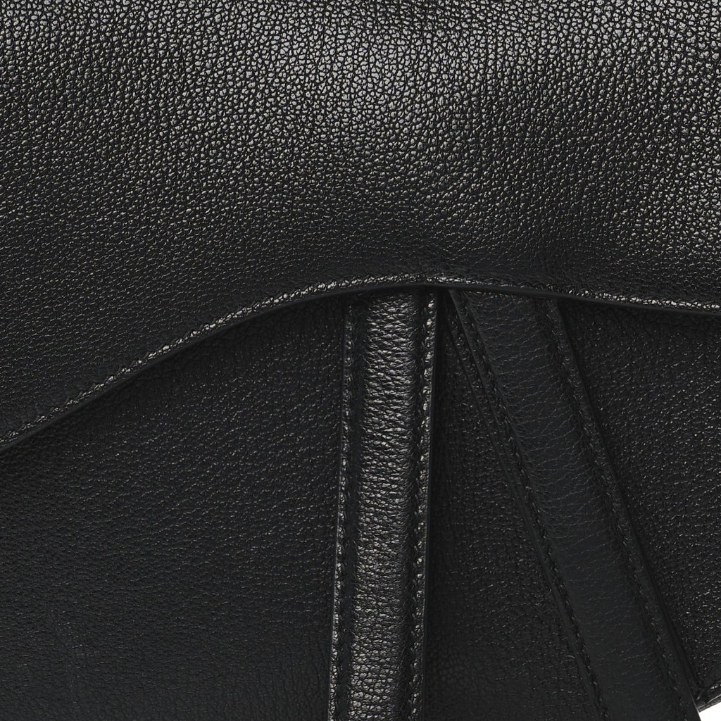 Shiny Goatskin Saddle Bag With Strap Black