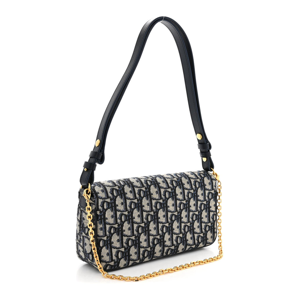 Oblique Jacquard Calfskin 30 Montaigne D-Vine Pouch With Chain Blue