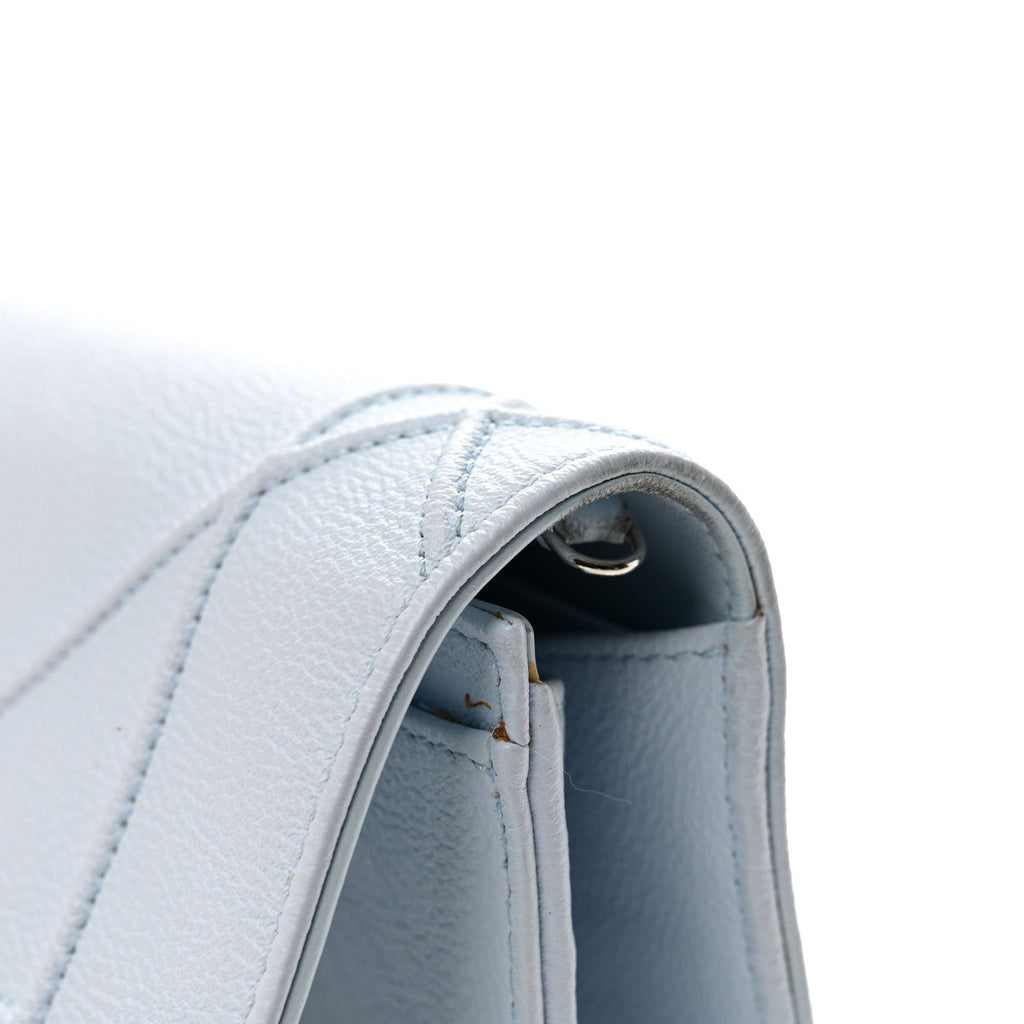Grained Calfskin Diorama Croisiere Chain Wallet Light Blue