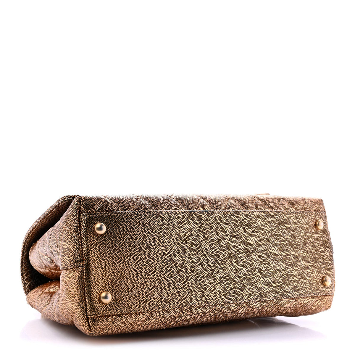 Metallic Caviar Quilted Small Coco Handle Flap Gold