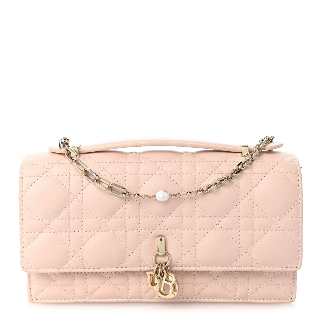 Lambskin Cannage Mini My Dior Top Handle Clutch Rose Poudre