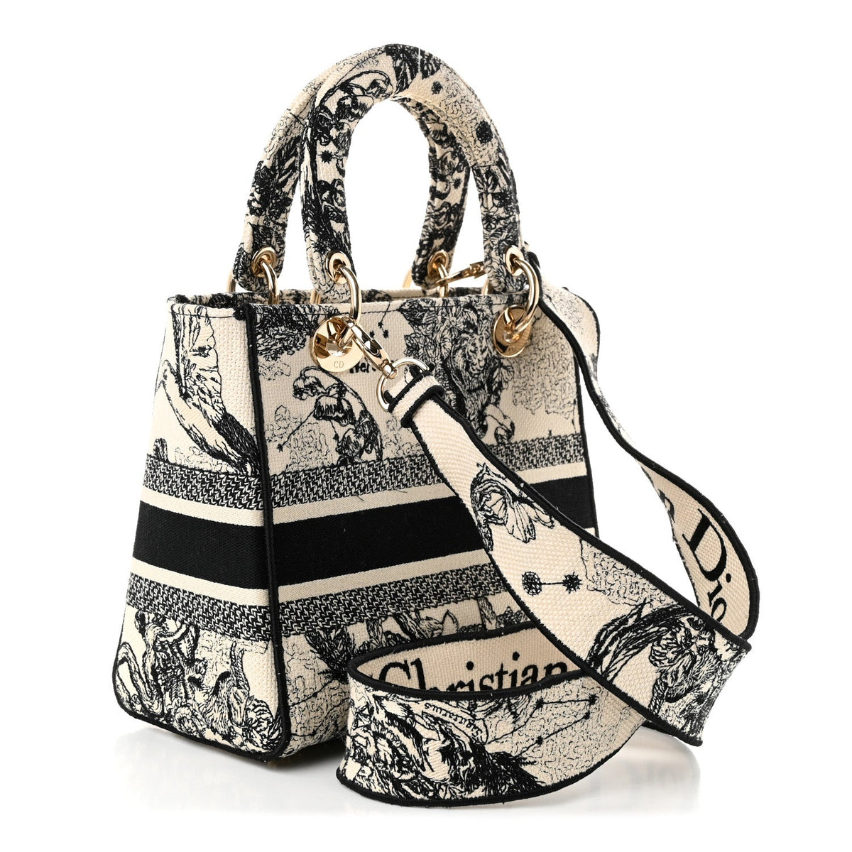 Canvas Embroidered Zodiac Toile De Jouy Medium Lady D-Lite Latte