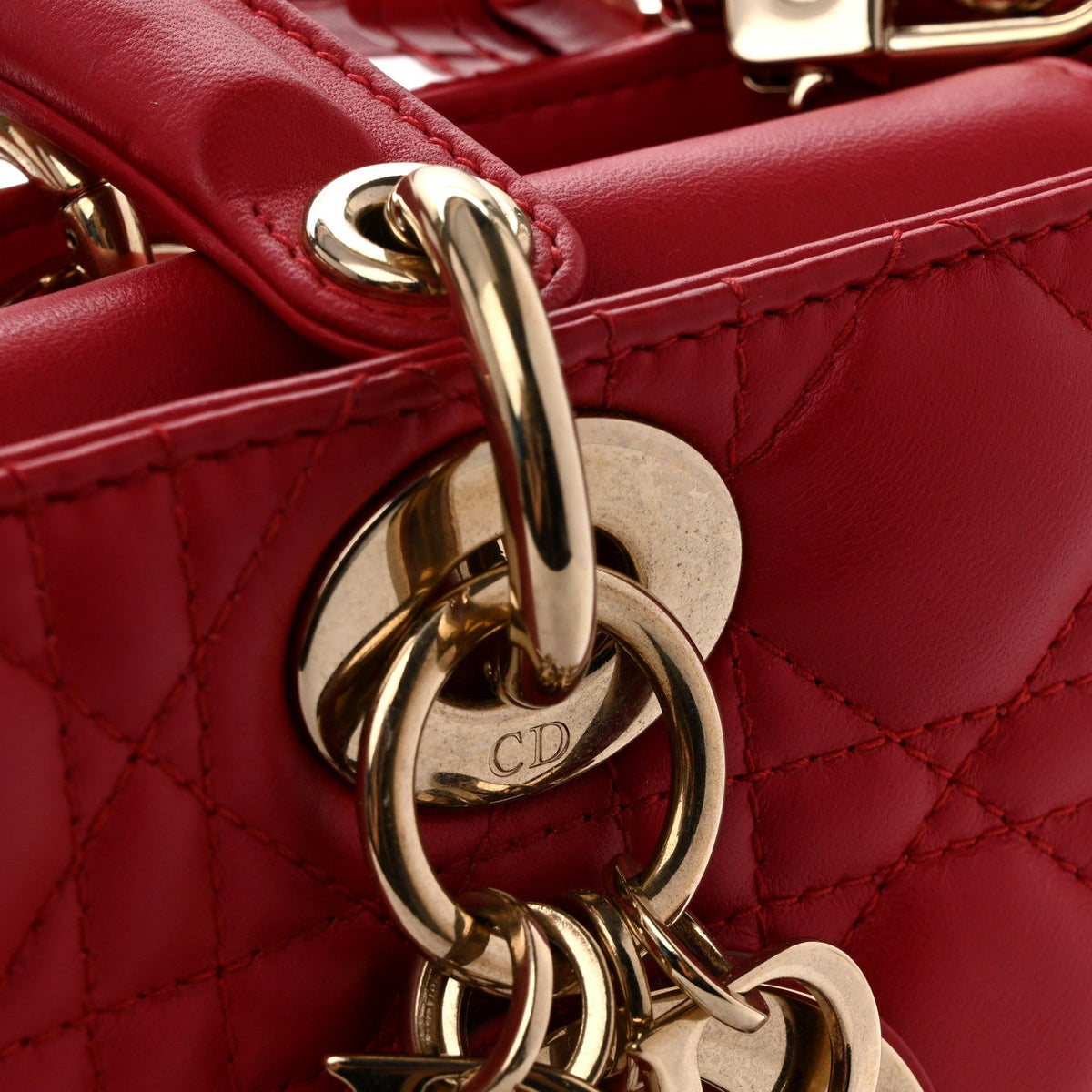 Lambskin Cannage Medium Lady D-Joy Red