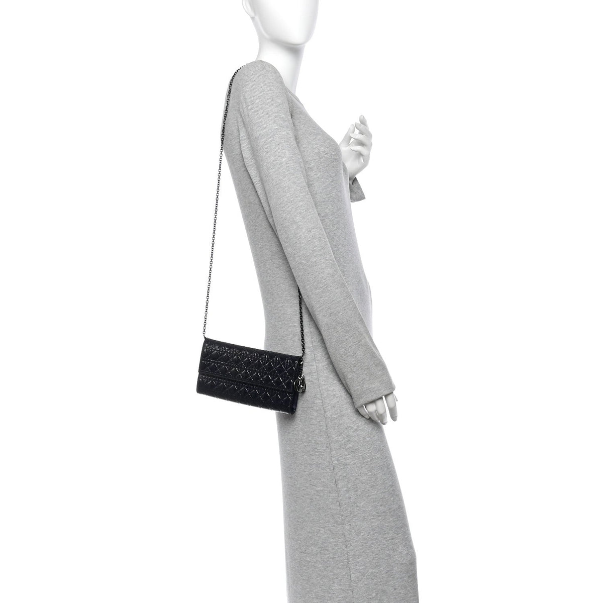Patent Cannage Lady Dior Rendezvous Wallet On Chain Navy Blue