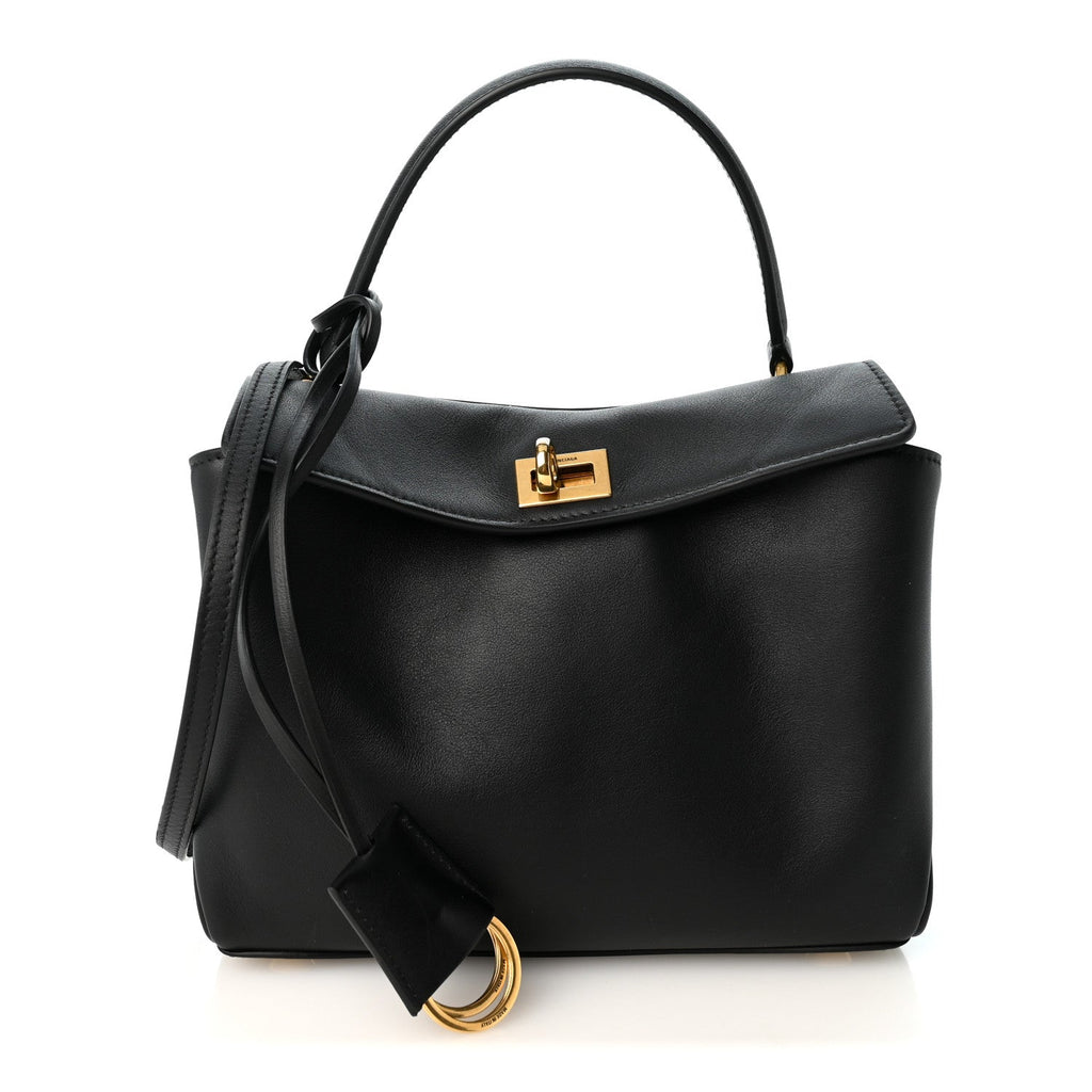 Natural Smooth Calfskin Mini Rodeo Top Handle Handbag Black