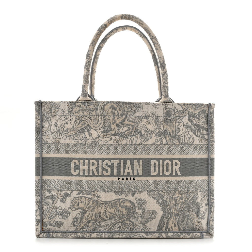 Canvas Embroidered Medium Dioriviera Toile De Jouy Book Tote Gray