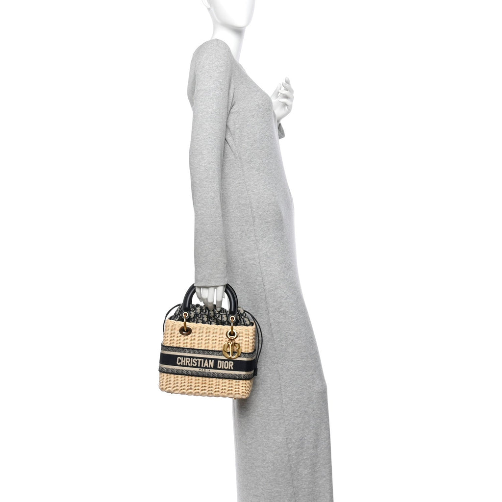 Wicker Oblique Medium Lady Dior Bag Blue