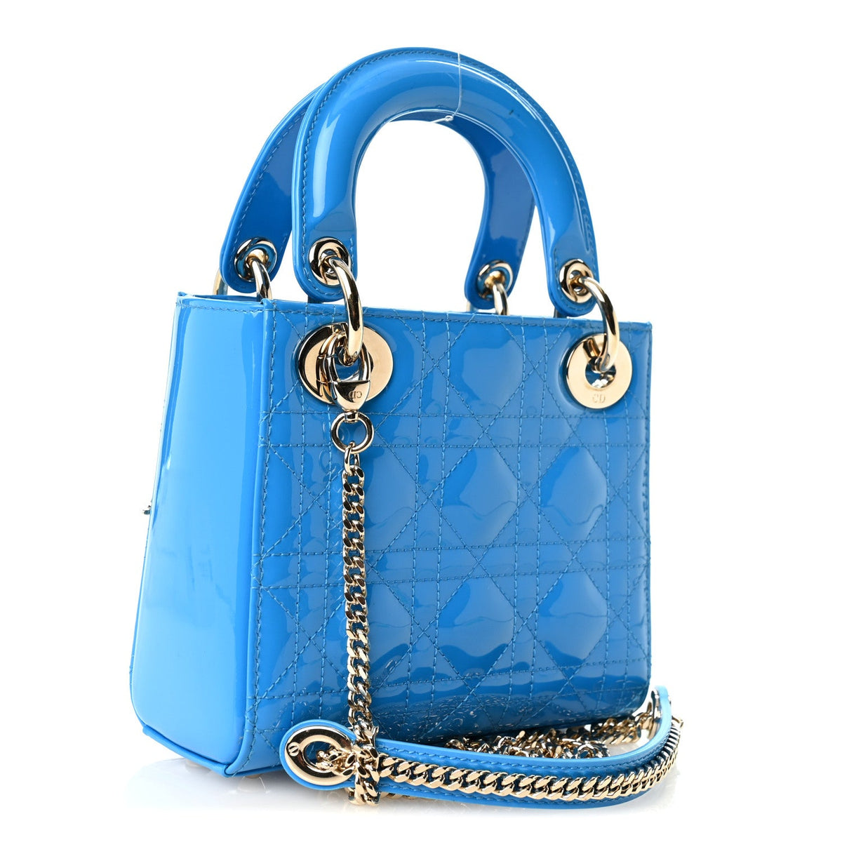 Patent Cannage Mini Lady Dior Blue
