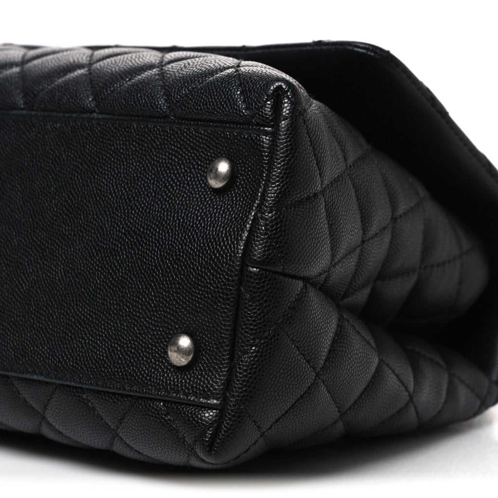 Caviar Lizard Embossed Quilted Small Coco Handle Flap Black