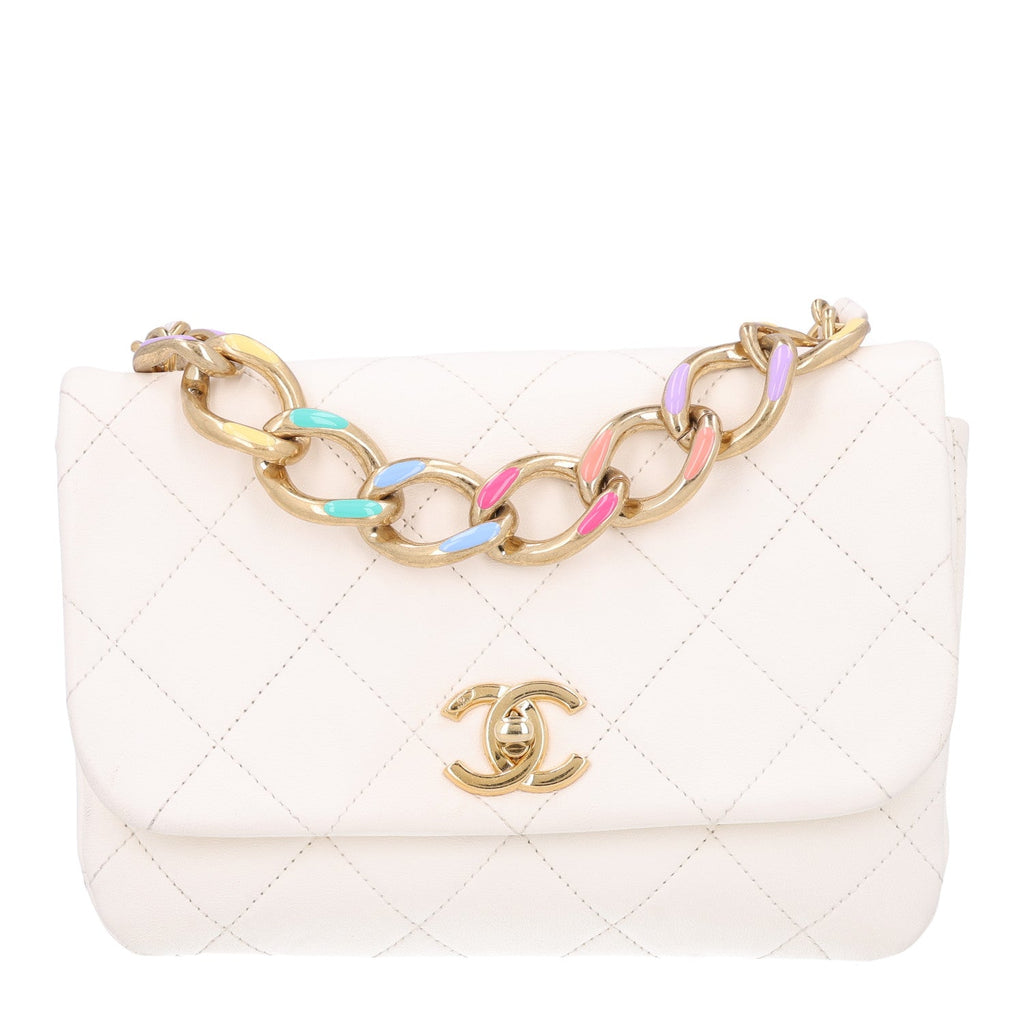 Lambskin Quilted Small Color Match Flap White Multicolor