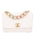 Lambskin Quilted Small Color Match Flap White Multicolor