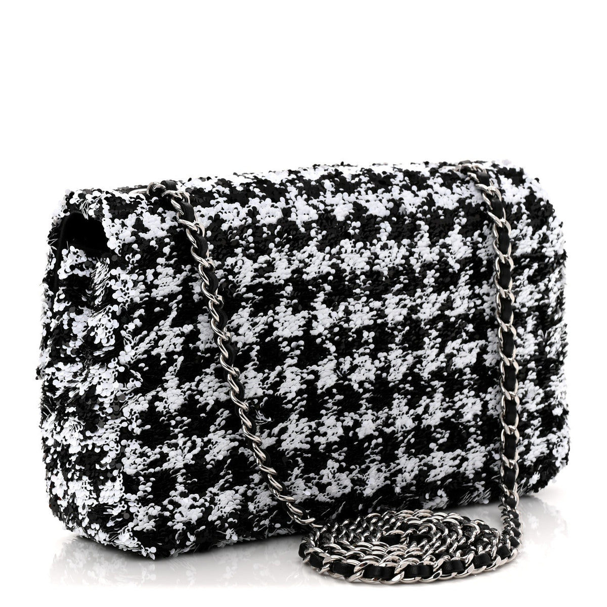 Sequin Houndstooth Small Flap Black White
