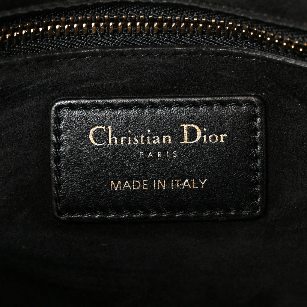 Calfskin Cannage Studded Medium Supple Lady Dior Black