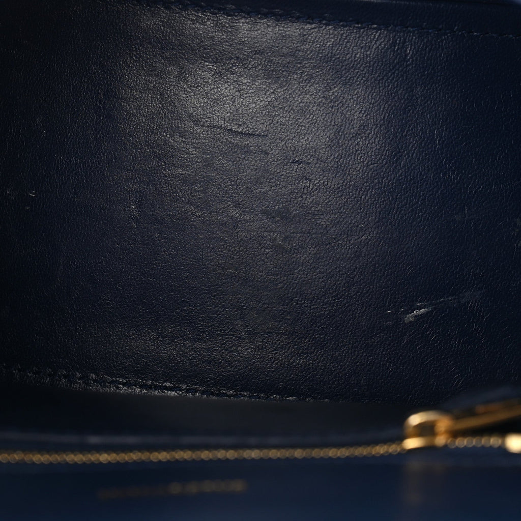 Shiny Calfskin Crocodile Embossed Small Hourglass Top Handle Bag Navy