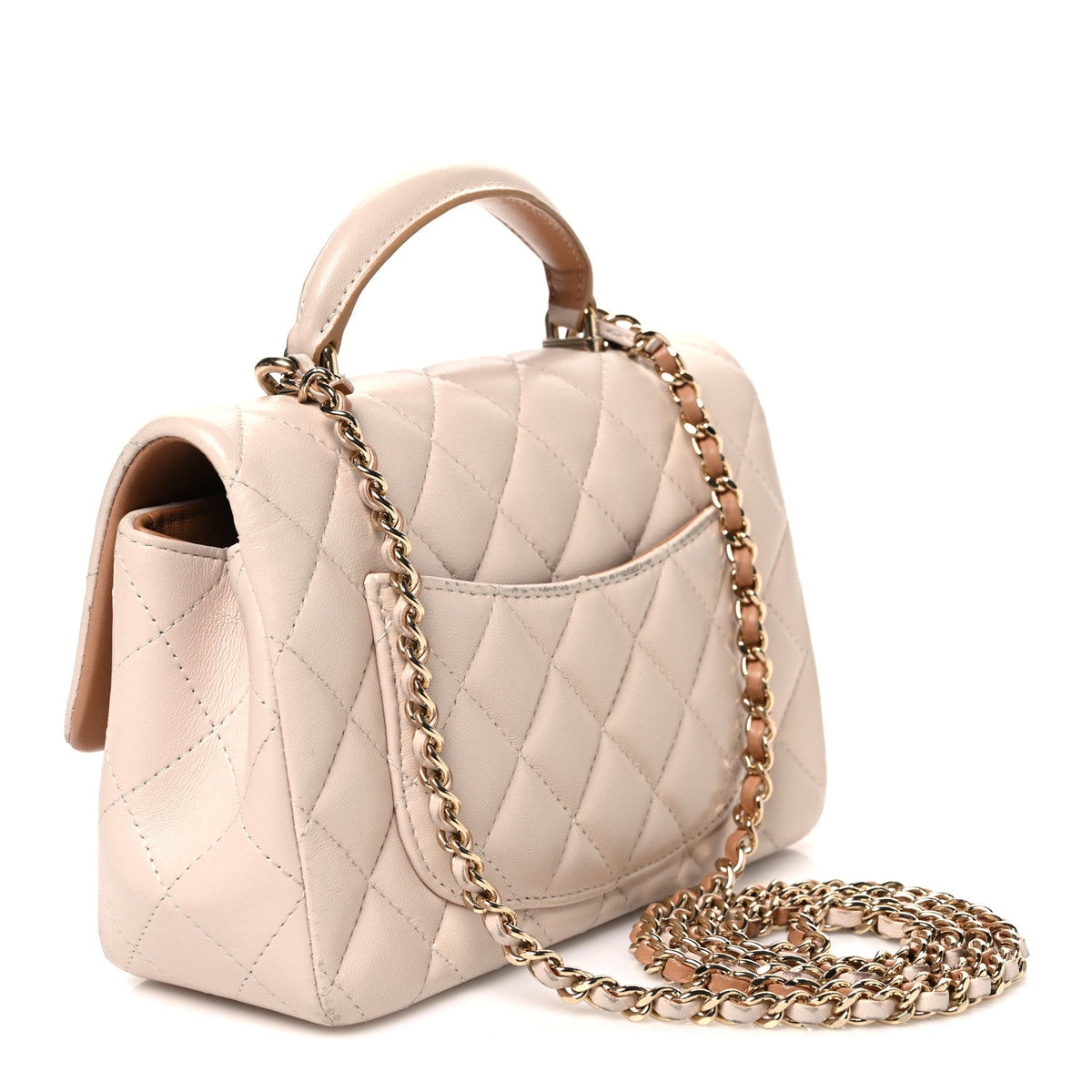 Lambskin Quilted Bi-Color Mini Top Handle Rectangular Flap Ecru Dark Beige