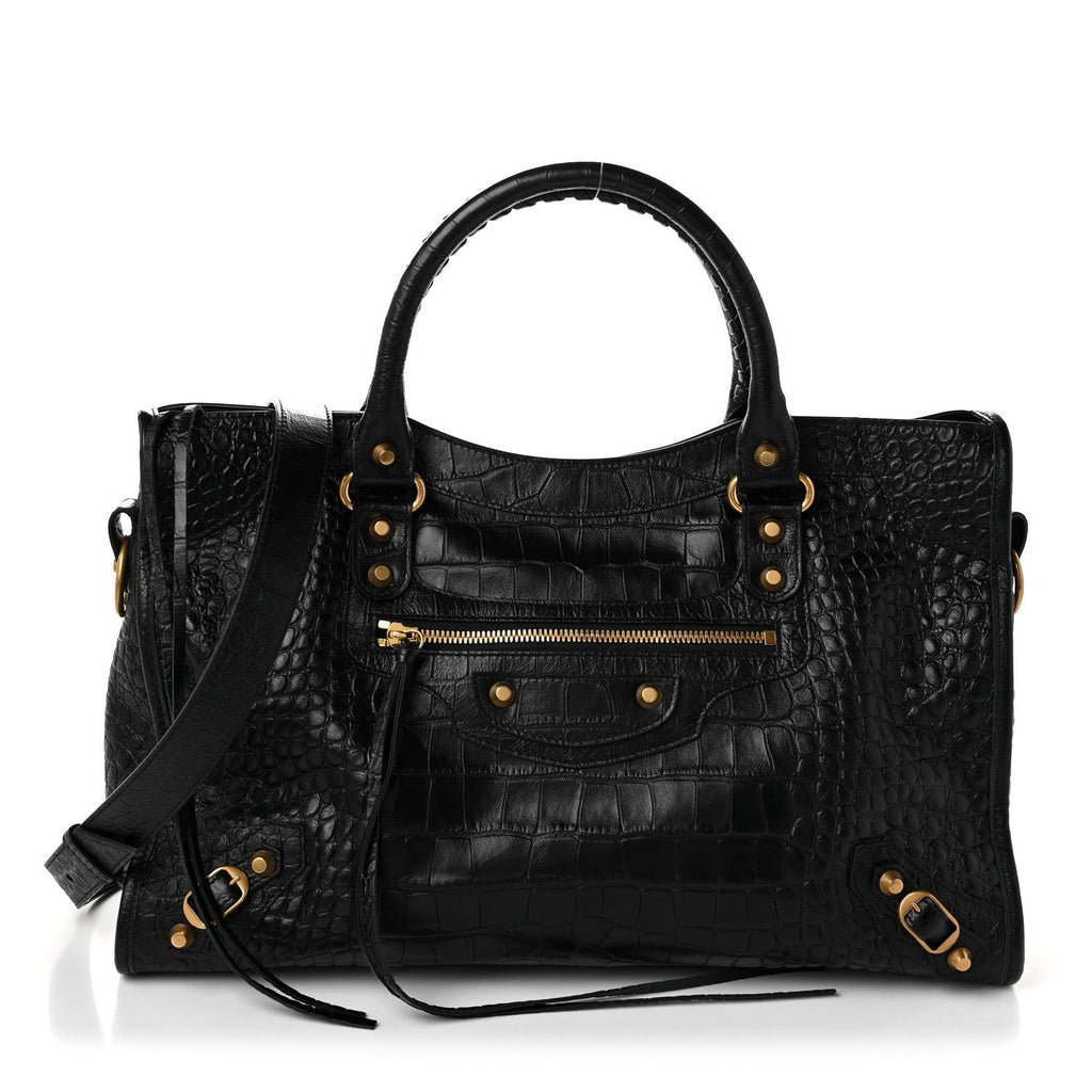 Calfskin Crocodile Embossed Gold Hardware Le City Black