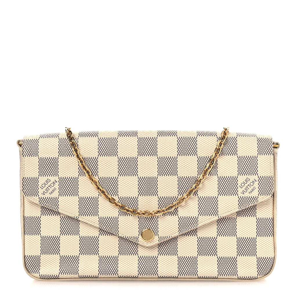 Damier Azur Pochette Felicie Chain Wallet Rose Ballerine Rose Ballerine