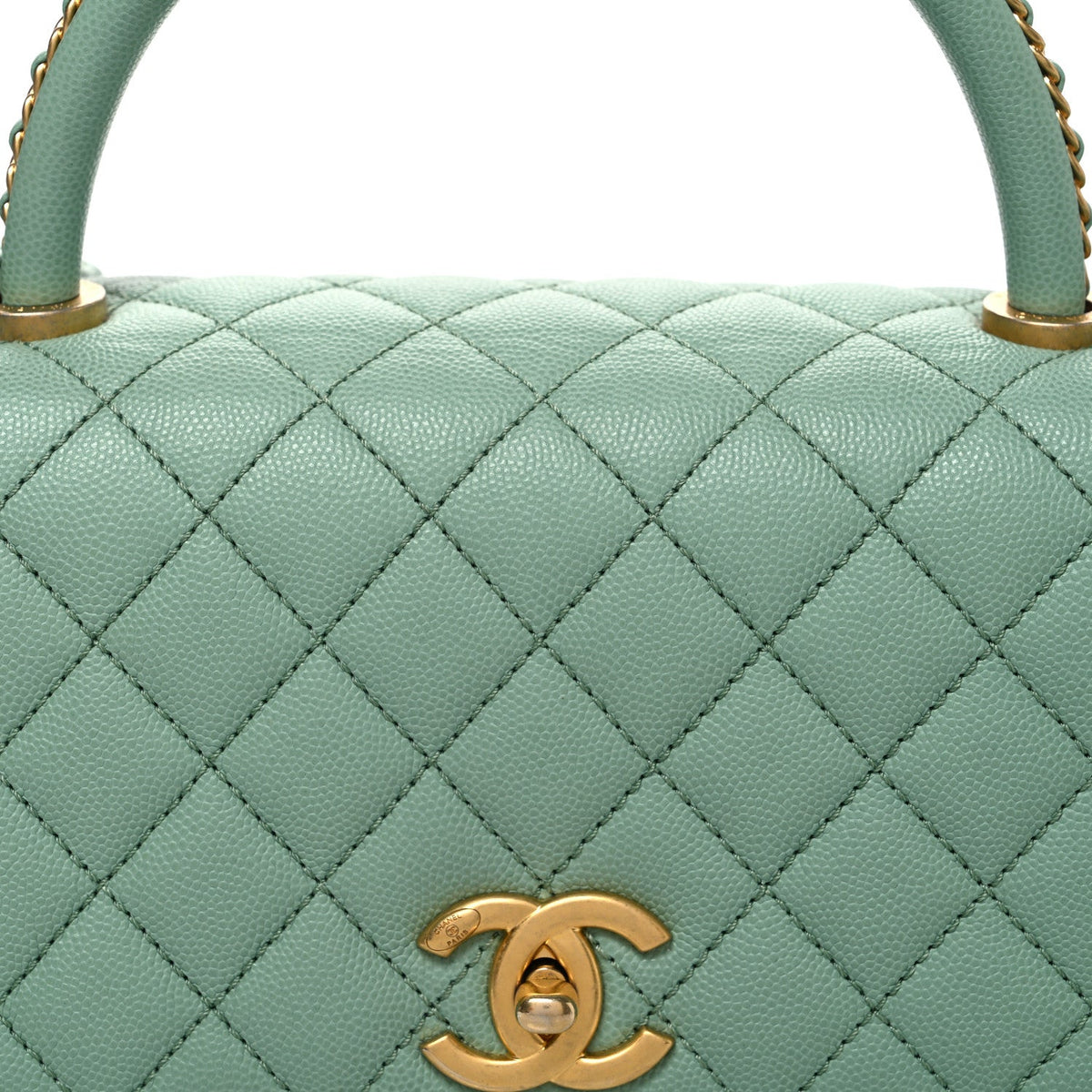 Caviar Quilted Small Coco Chain Handle Flap Light Green