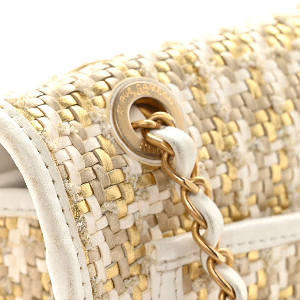 Metallic Lambskin Viscose Woven Flap Gold White